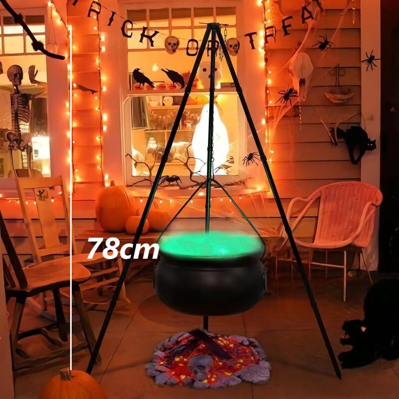 Halloween Black Witches Cauldron with Skeletons on Tripod – Outdoor Horror House Scary Prop, Home Halloween Decoration