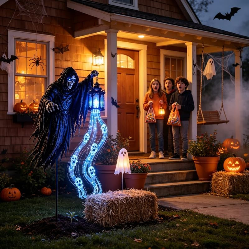Animated Lighted Halloween Soul Reaper Garden Stake – Glowing LED Yard Decoration with Moving Action