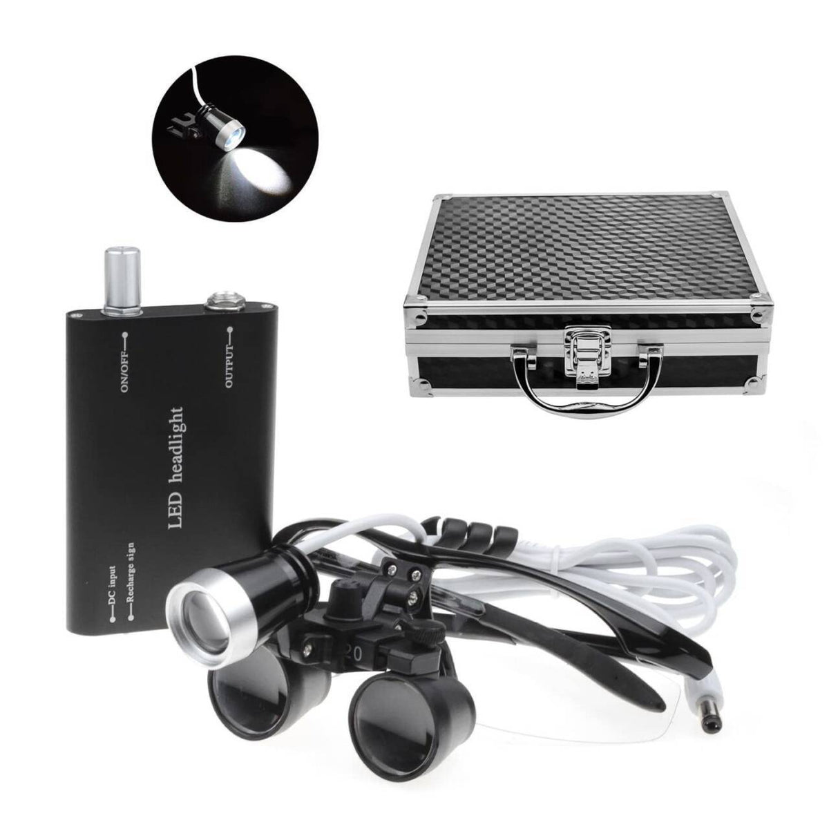 Portable 2.5X/3.5X HD Medical Glasses-Style Magnifier with LED Headlamp Set and Carrying Case