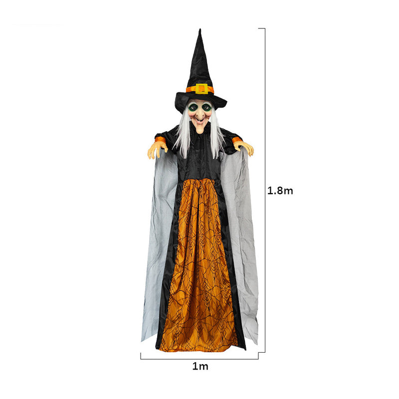 Life Size Talking Witch Decoration – Purple Animatronic Voice-Controlled Glowing Screaming Witch, Halloween Outdoor Spooky Prop