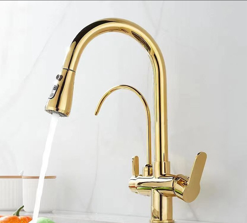 Antique brass three in one pure water direct drinking faucet, kitchen sink, pull-out faucet, hot and cold
