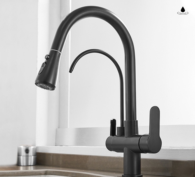 Antique brass three in one pure water direct drinking faucet, kitchen sink, pull-out faucet, hot and cold