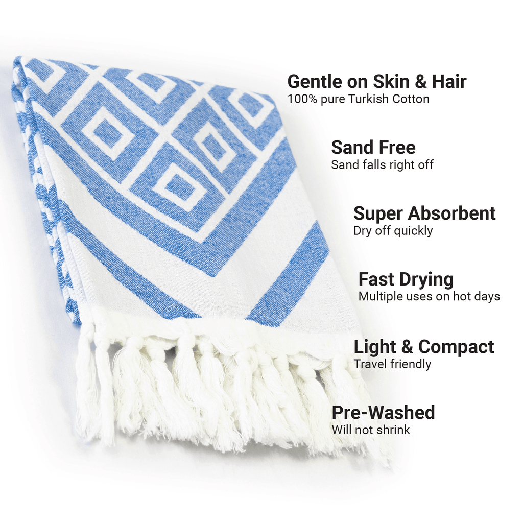 Turkish Hand Towel in Geometric Blue & White