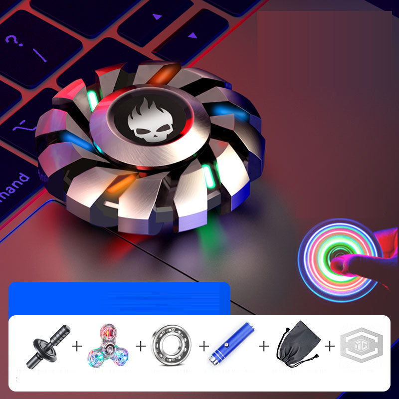 Luminous Fingertip Gyro Metal Advanced Finger Decompression and Decompression Luminous Children's Toy Black Technology Blue Magi