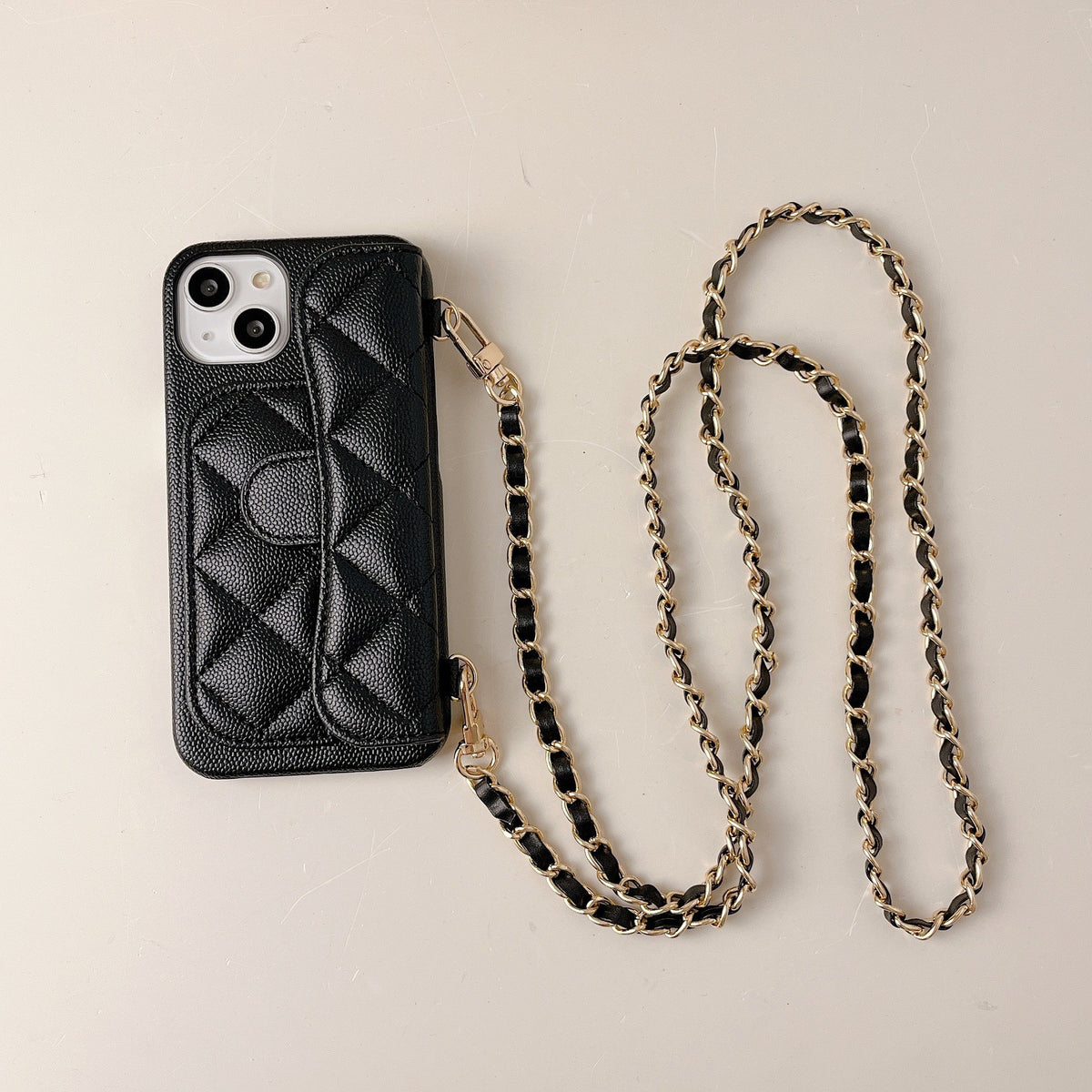iPhone 17 Pro Max Chanel Style Card Holder Leather Wallet Case with Pattern for iPhone 16, 15, 14 - Hard Protective Shell, Vintage Texture Design