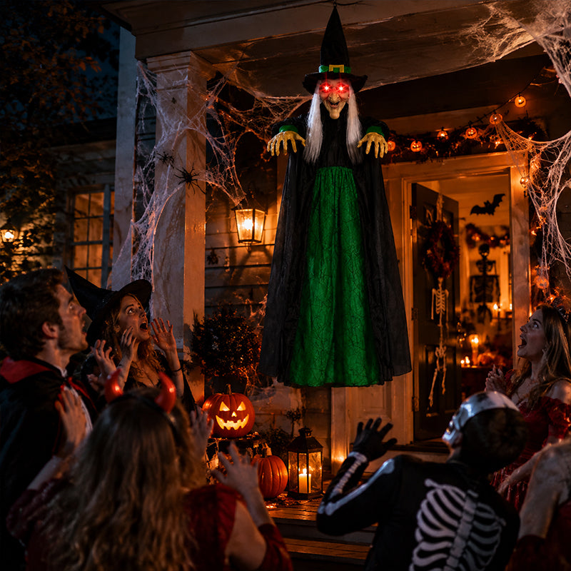 Life Size Talking Witch Decoration – Purple Animatronic Voice-Controlled Glowing Screaming Witch, Halloween Outdoor Spooky Prop