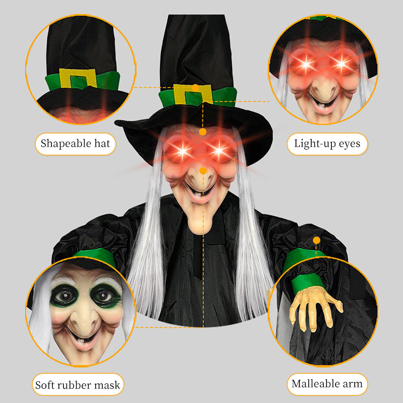 Life Size Talking Witch Decoration – Purple Animatronic Voice-Controlled Glowing Screaming Witch, Halloween Outdoor Spooky Prop
