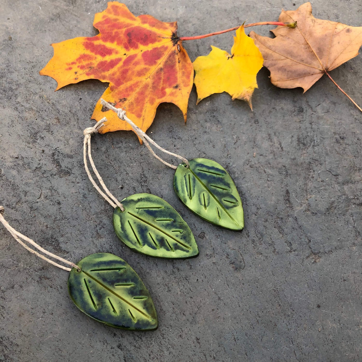 Maroon Leaf Ornaments, Rustic Fall Décor or Christmas Tree Decoration